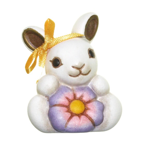 Thun Ostern F2120A83 Hase sitzend mit Blume mini - Weiß - 5,5 cm