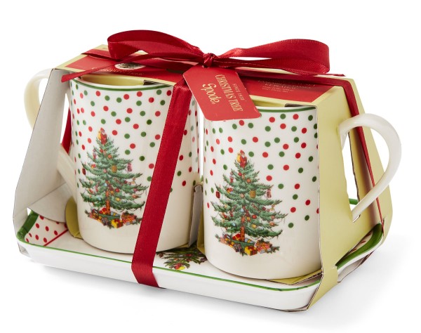 Spode Christmas Tree Polka Dot Becher-Set mit Untersetzer 3-tlg.