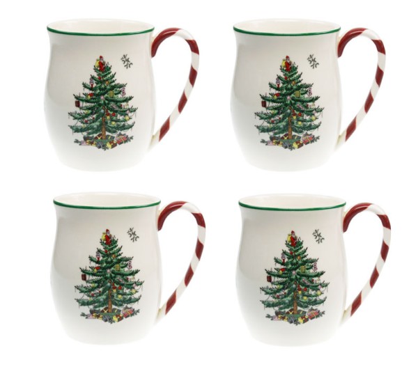 Spode Christmas Tree 4er-Set Becher mit gestreiftem Henkel