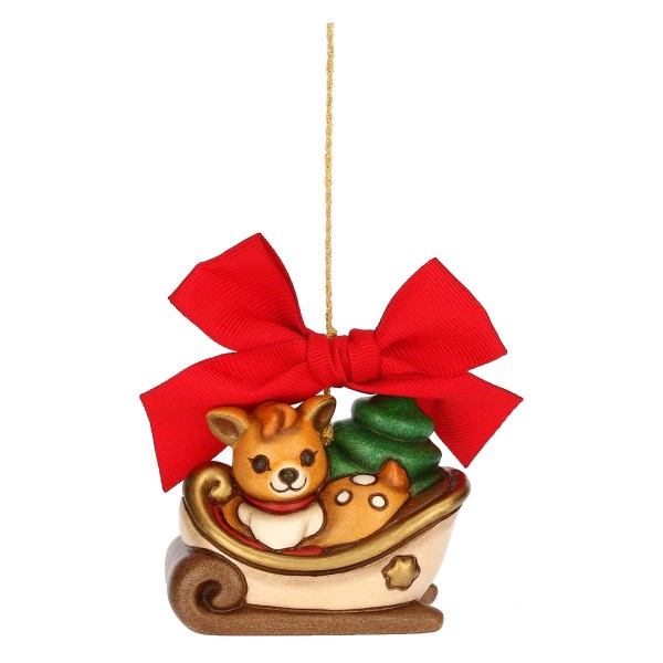 Thun Weihnachtsschmuck S3408A82 Schlitten mit Rehkitz Amy Limited Edition 2024, 6,5 x4 x 5 cm