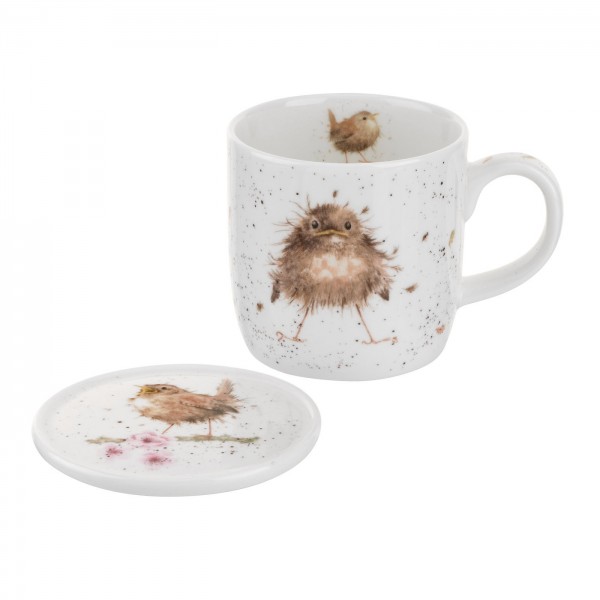 Royal Worcester Wrendale Designs Set 2-tlg. Becher und Untersetzer, Flying the Nest (WNMB3943-XG)