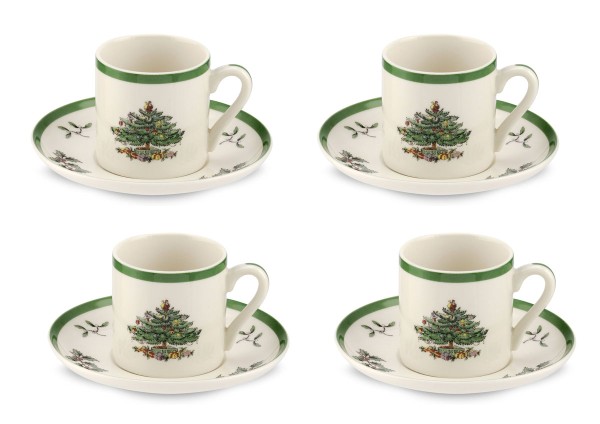 Spode Christmas Tree 4er-Set Espressotasse mit Untertasse